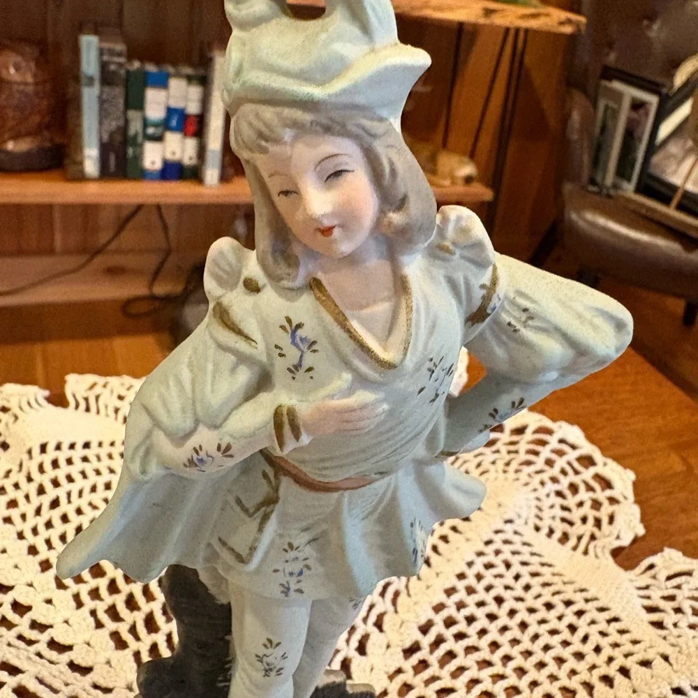 Vintage, hand-painted bisque porcelain figurine Fern Japan, Victorian-era attire